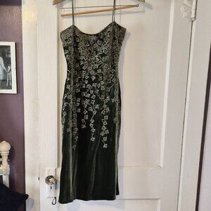 Vintage Badgley Mischka Runway Silver Sequin Velvet Emerald Cocktail Dress -sz 4